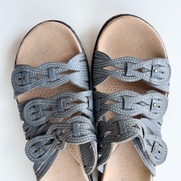 Clarks Leisa Faye Blue Leather Slide Sandals Womens 8 Comfort Casual - Picture 2 of 10